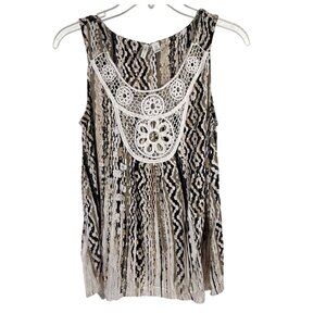 Cato Sleeveless Top Batik-Print Scoop-Neck Crochet Detail Size XS